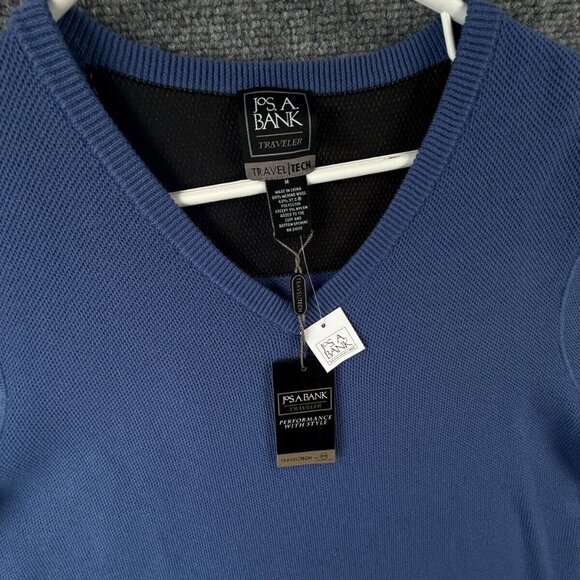 NWT JOS. A. BANK Blue V Neck Knit Sweater Medium Wool Blend Travel Tech Men - Picture 2 of 13